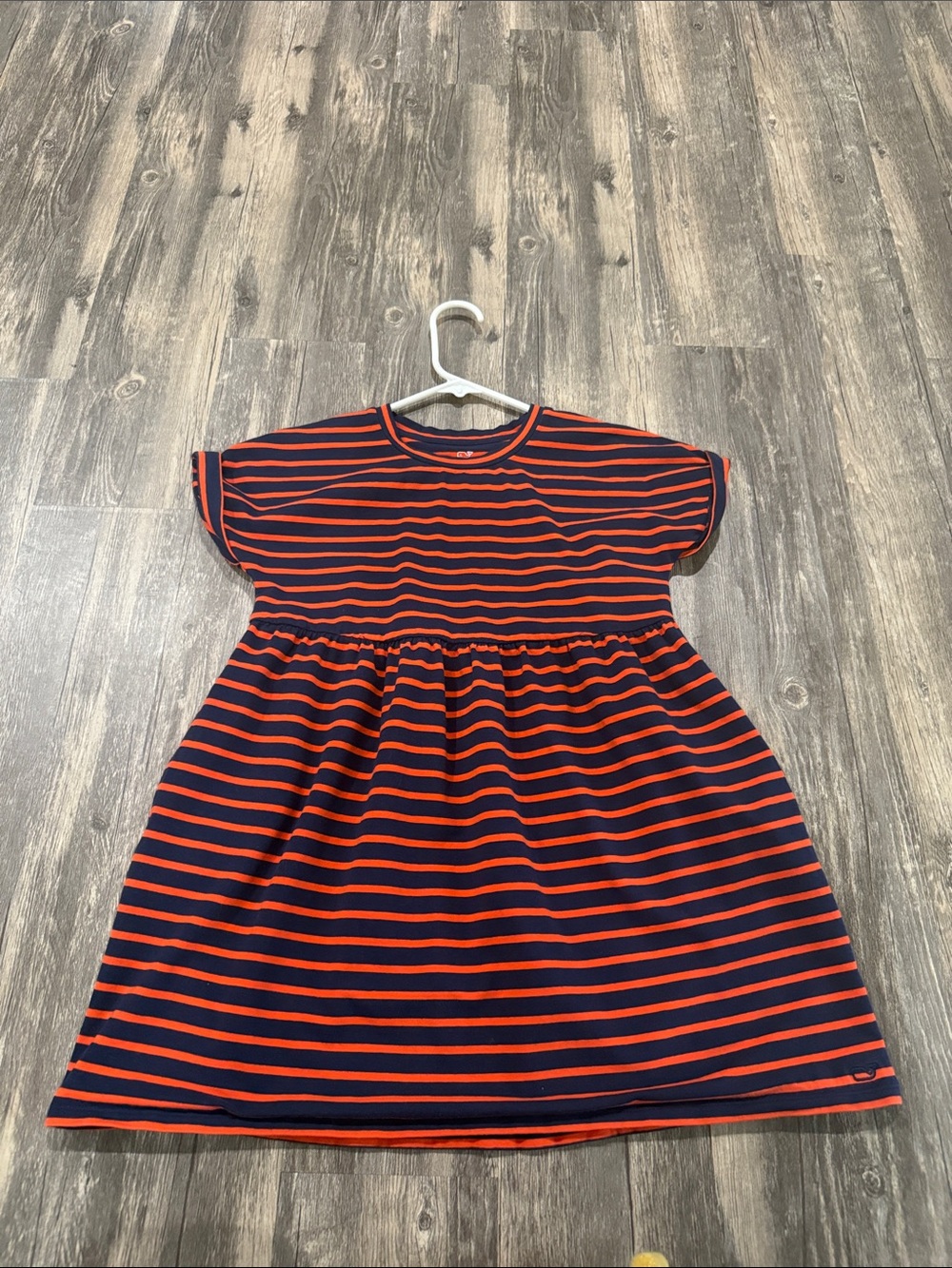 Vineyard Vines Girls Navy and Orange Striped Casual Dress